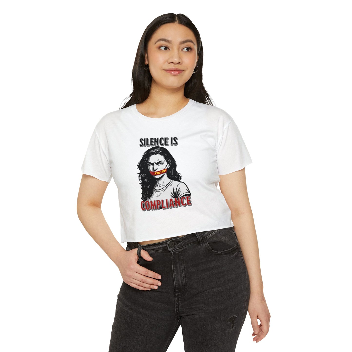 Silence is Compliance Women's Festival Crop Top, Empowering Graphic Tee, Streetwear Top, Summer Fashion, Statement Crop Shirt, Gift for Her