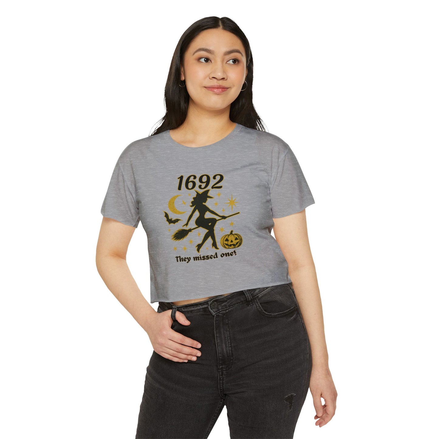 1692 Halloween Witch Crop Top, Festival Style Shirt, Autumn Fashion Tee, Casual Halloween Wear, Gift for Her, Stylish Crop Top