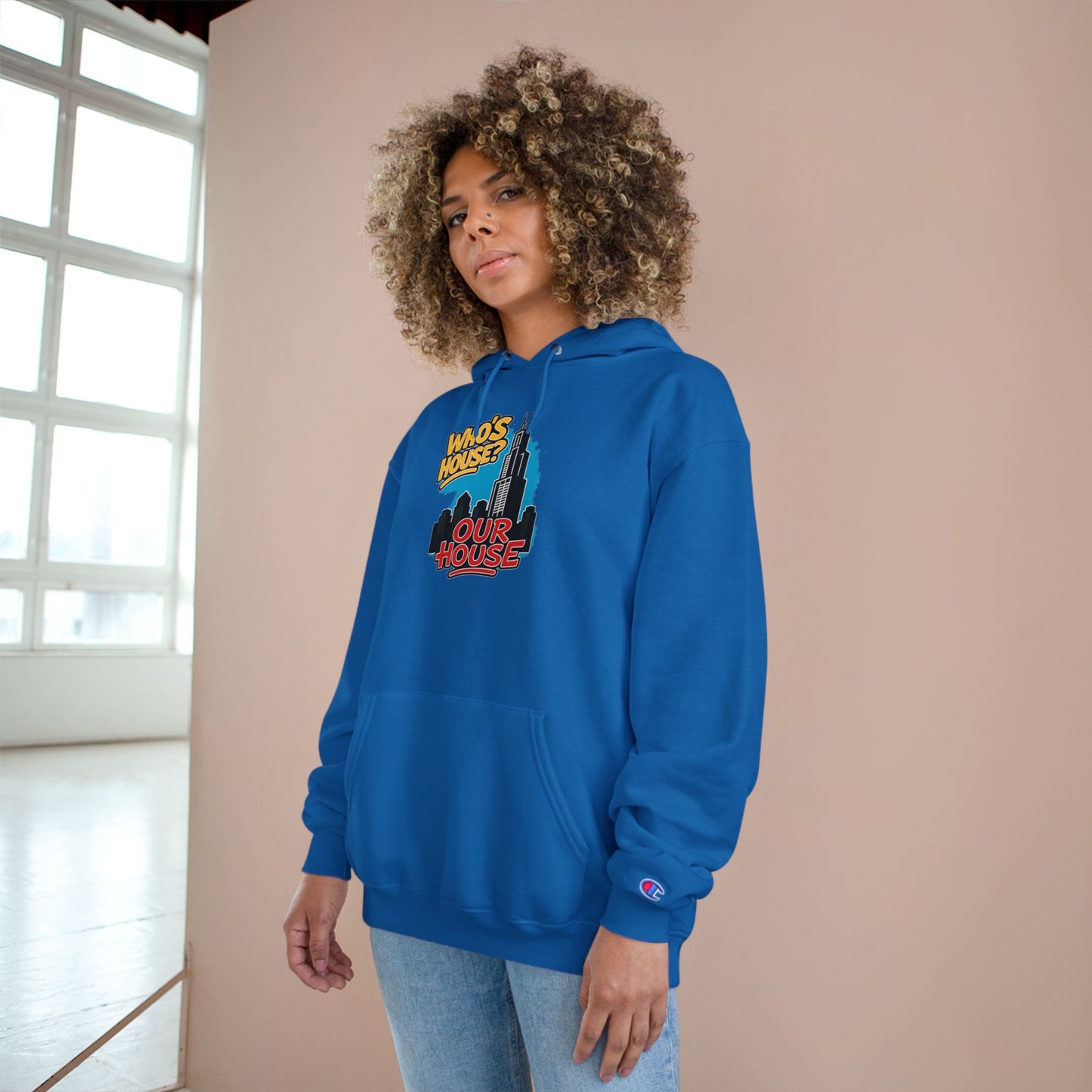 Chicago Our House. Urban Fun Champion Hoodie, Streetwear Sweatshirt, Graphic Hoodie for Every Occasion, Cozy Gift for Friends, Perfect for Casual Outings