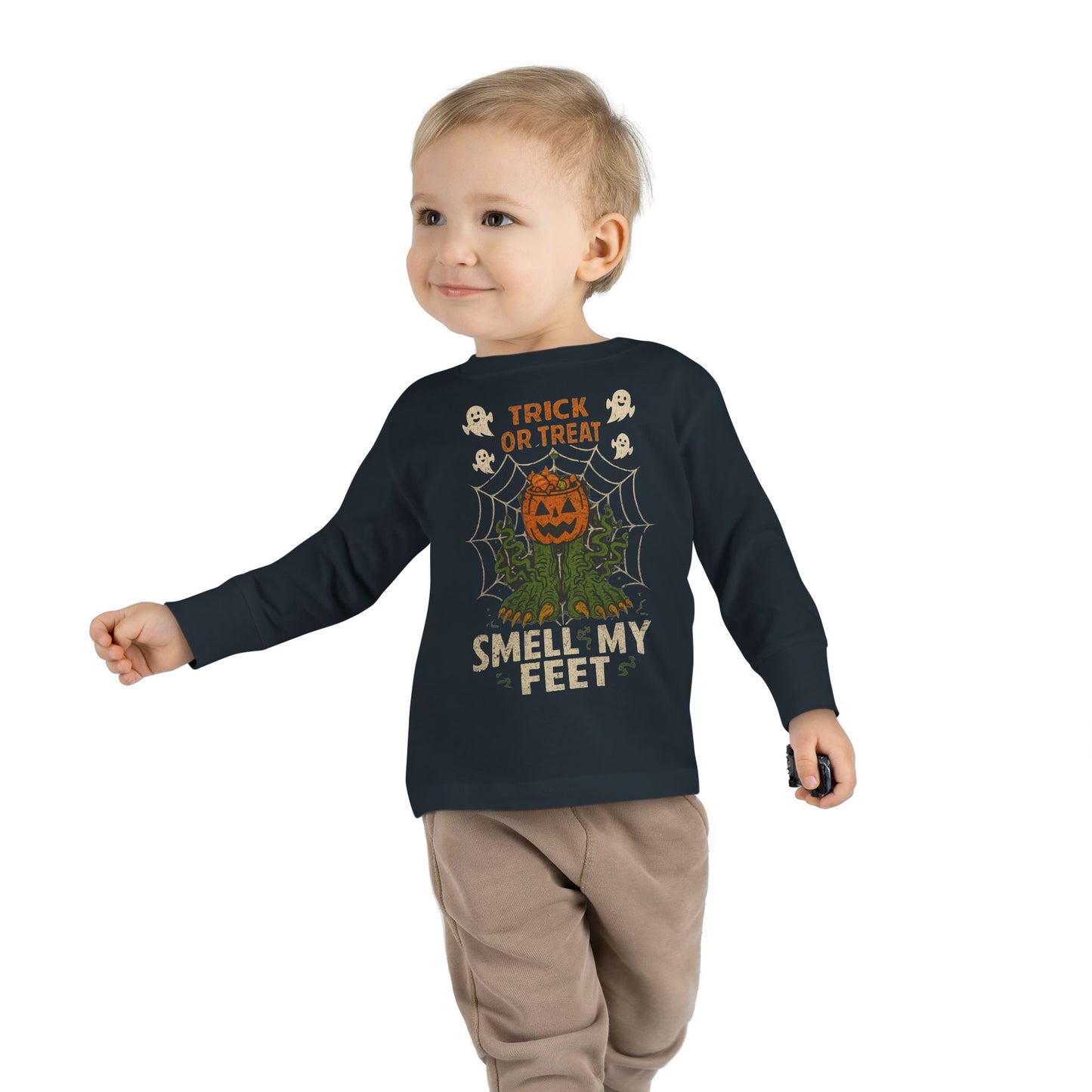 Halloween Toddler Long Sleeve Tee, Trick or Treat Shirt, Kids Pumpkin Top, Fall Apparel, Cute Halloween Outfit