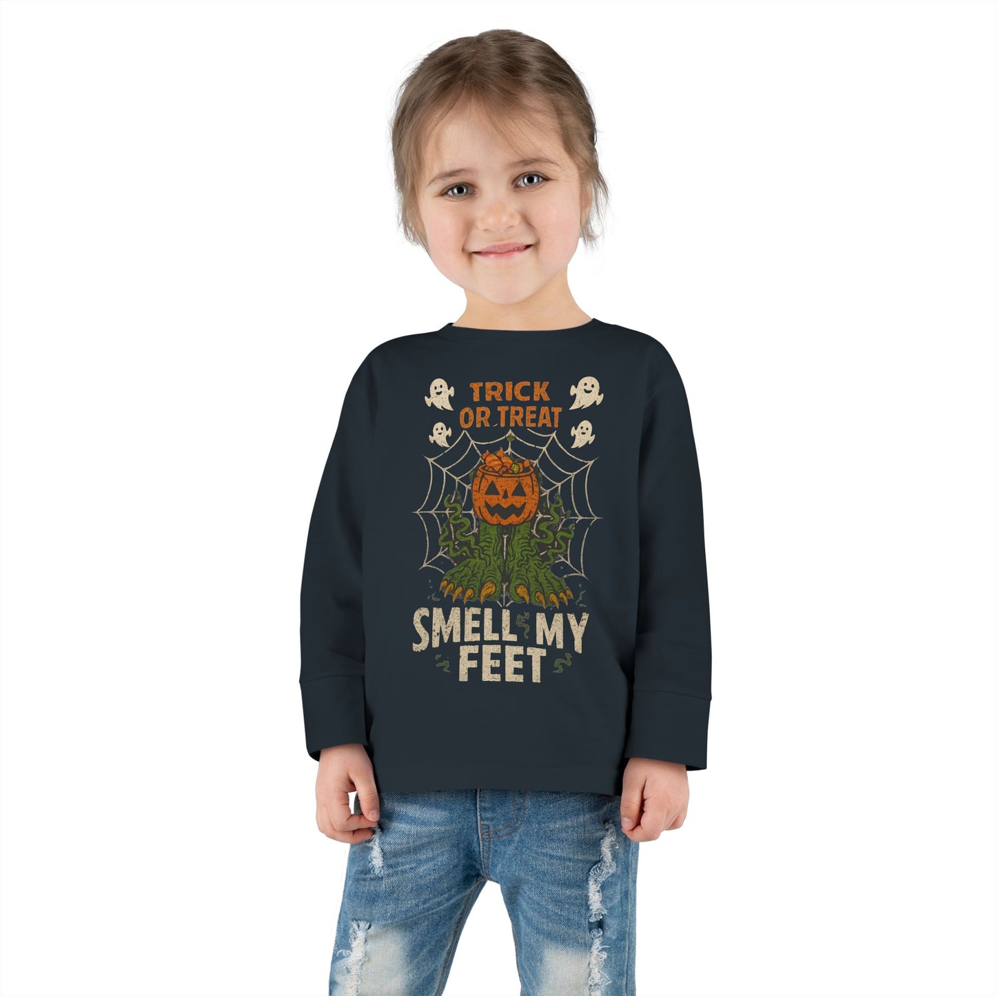 Halloween Toddler Long Sleeve Tee, Trick or Treat Shirt, Kids Pumpkin Top, Fall Apparel, Cute Halloween Outfit