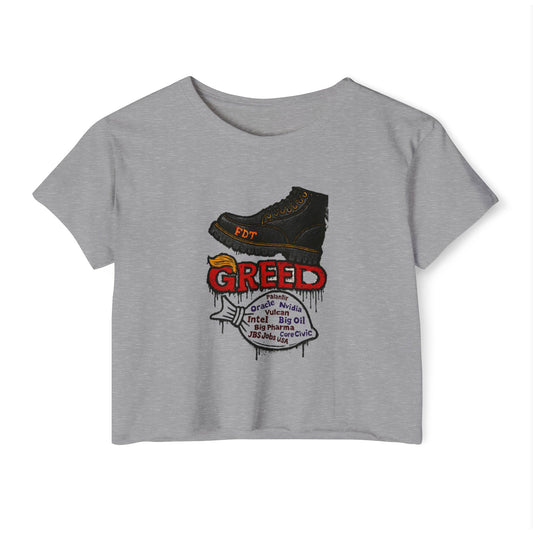 GREED Edgy Women's Festival Crop Top, Music Festival Apparel, Street Style Tee, Casual Wear, Graphic Crop Top