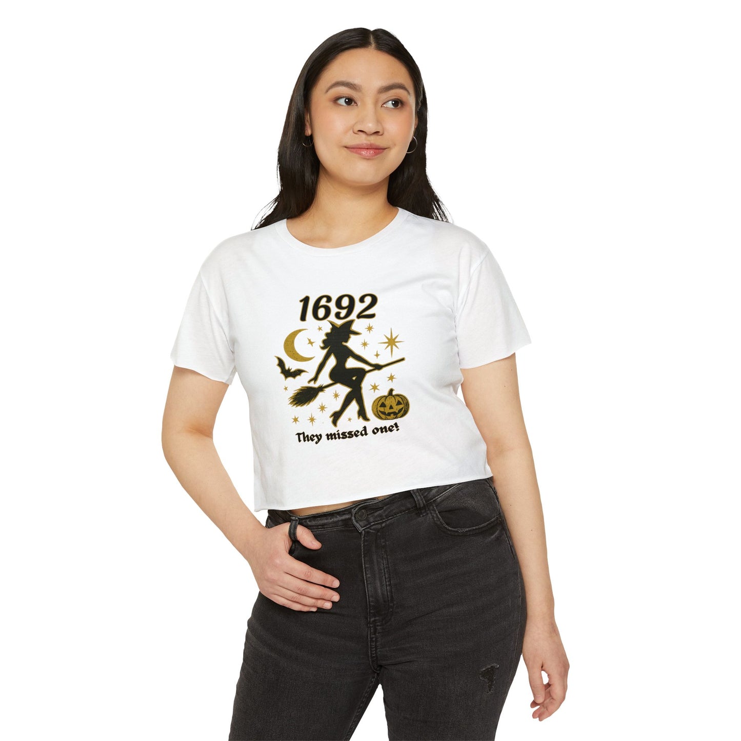 1692 Halloween Witch Crop Top, Festival Style Shirt, Autumn Fashion Tee, Casual Halloween Wear, Gift for Her, Stylish Crop Top