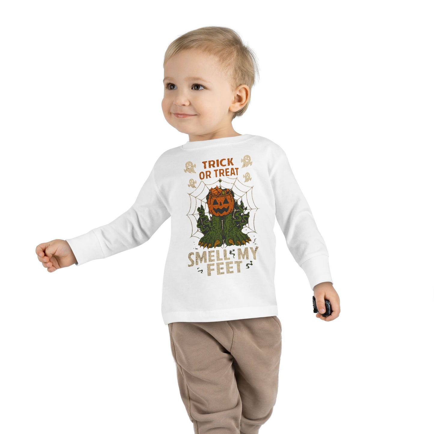 Halloween Toddler Long Sleeve Tee, Trick or Treat Shirt, Kids Pumpkin Top, Fall Apparel, Cute Halloween Outfit