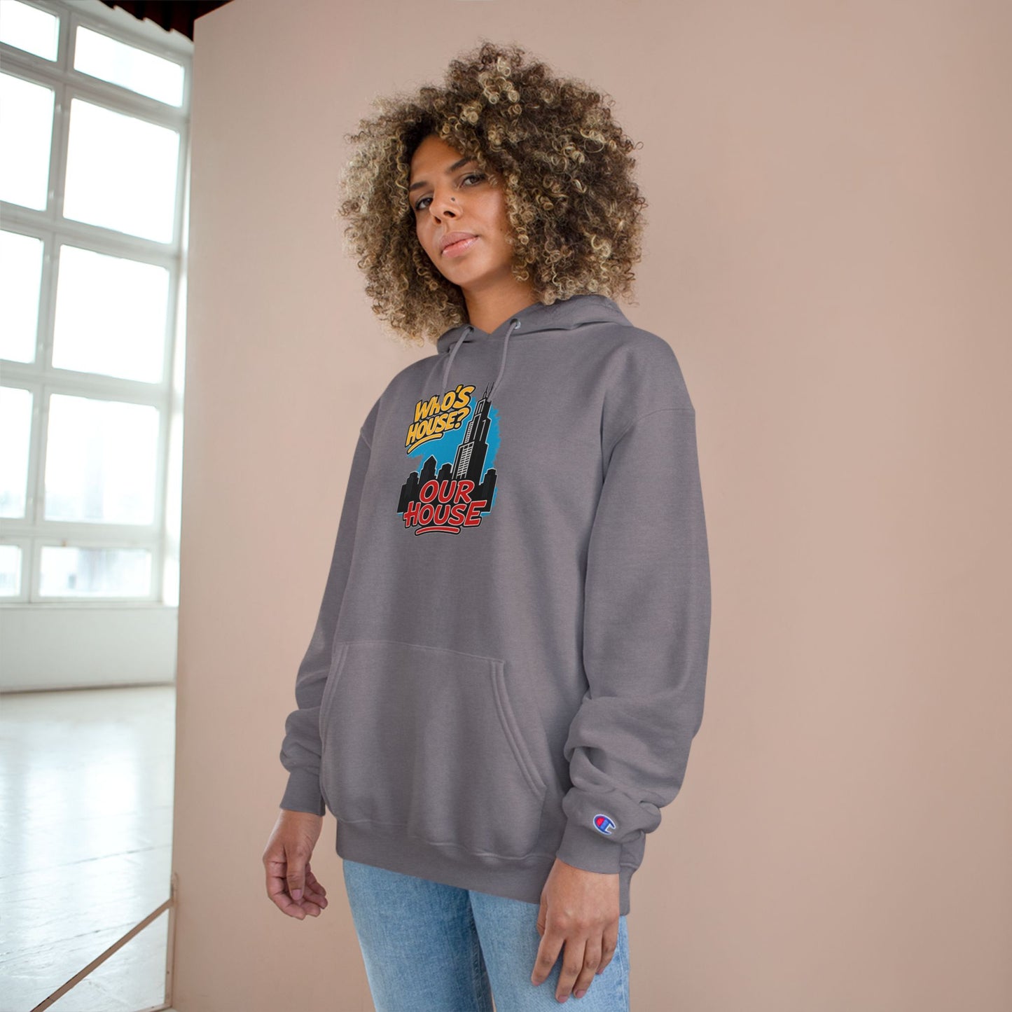 Chicago Our House. Urban Fun Champion Hoodie, Streetwear Sweatshirt, Graphic Hoodie for Every Occasion, Cozy Gift for Friends, Perfect for Casual Outings