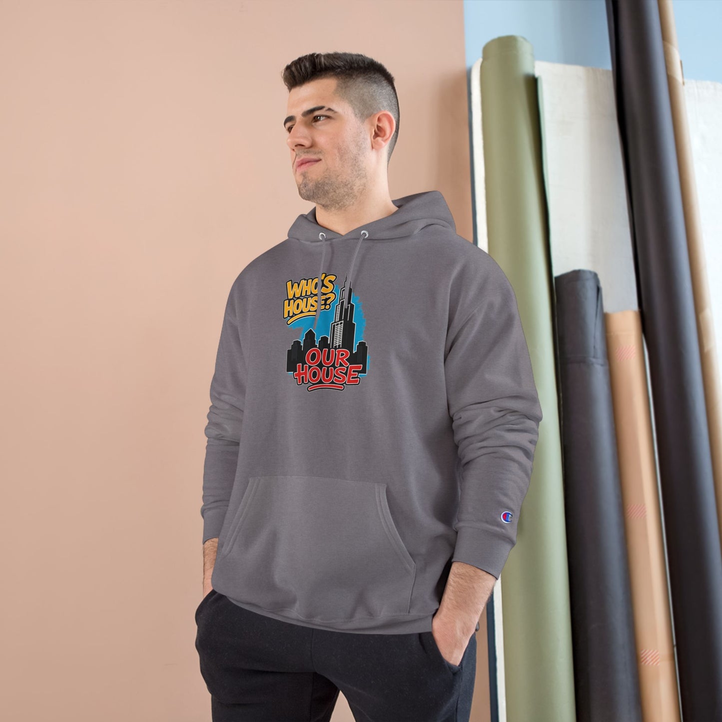 Chicago Our House. Urban Fun Champion Hoodie, Streetwear Sweatshirt, Graphic Hoodie for Every Occasion, Cozy Gift for Friends, Perfect for Casual Outings