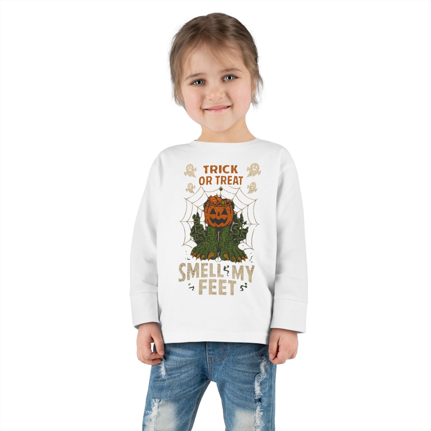 Halloween Toddler Long Sleeve Tee, Trick or Treat Shirt, Kids Pumpkin Top, Fall Apparel, Cute Halloween Outfit
