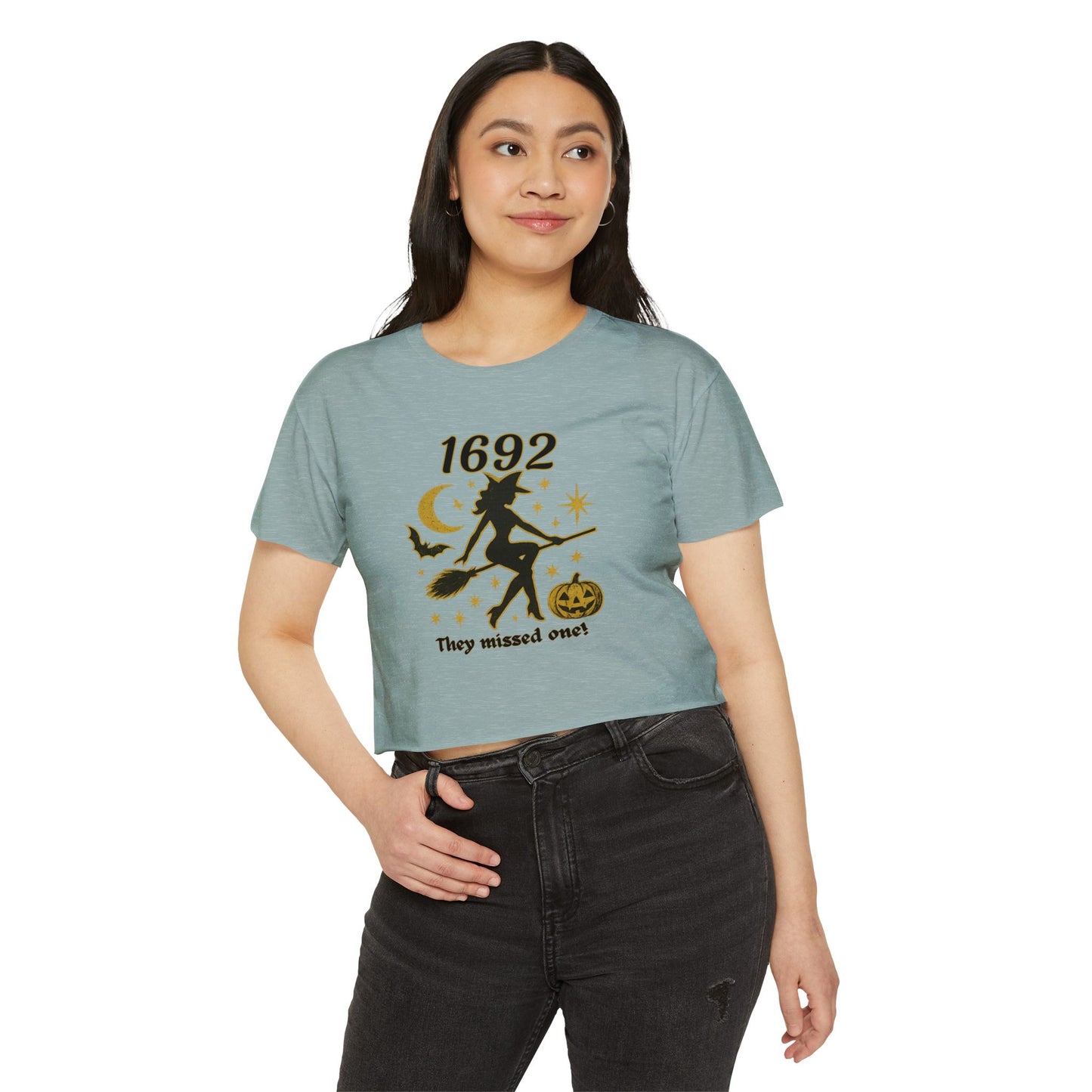 1692 Halloween Witch Crop Top, Festival Style Shirt, Autumn Fashion Tee, Casual Halloween Wear, Gift for Her, Stylish Crop Top
