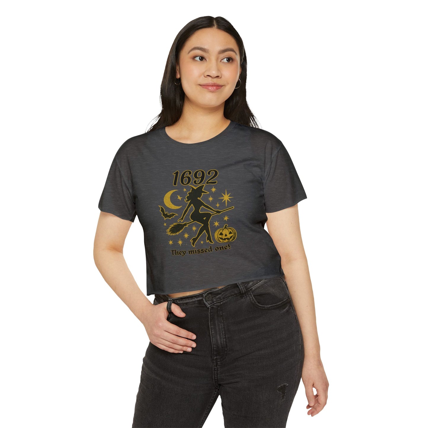 1692 Halloween Witch Crop Top, Festival Style Shirt, Autumn Fashion Tee, Casual Halloween Wear, Gift for Her, Stylish Crop Top