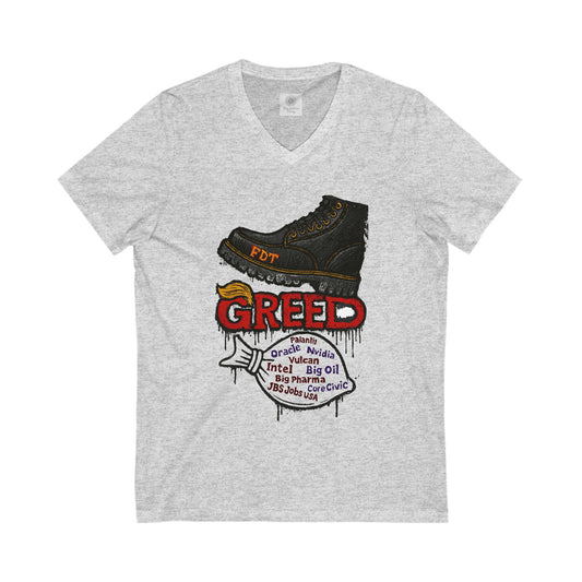 FDT- Greed- V-Neck Tee with Bold Graphic Design