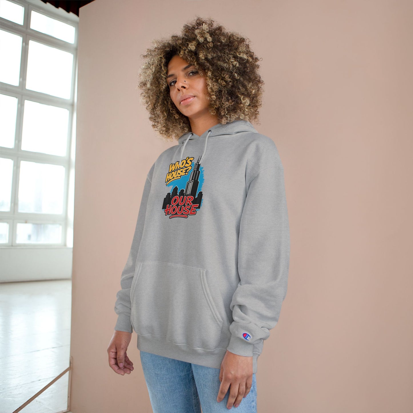 Chicago Our House. Urban Fun Champion Hoodie, Streetwear Sweatshirt, Graphic Hoodie for Every Occasion, Cozy Gift for Friends, Perfect for Casual Outings