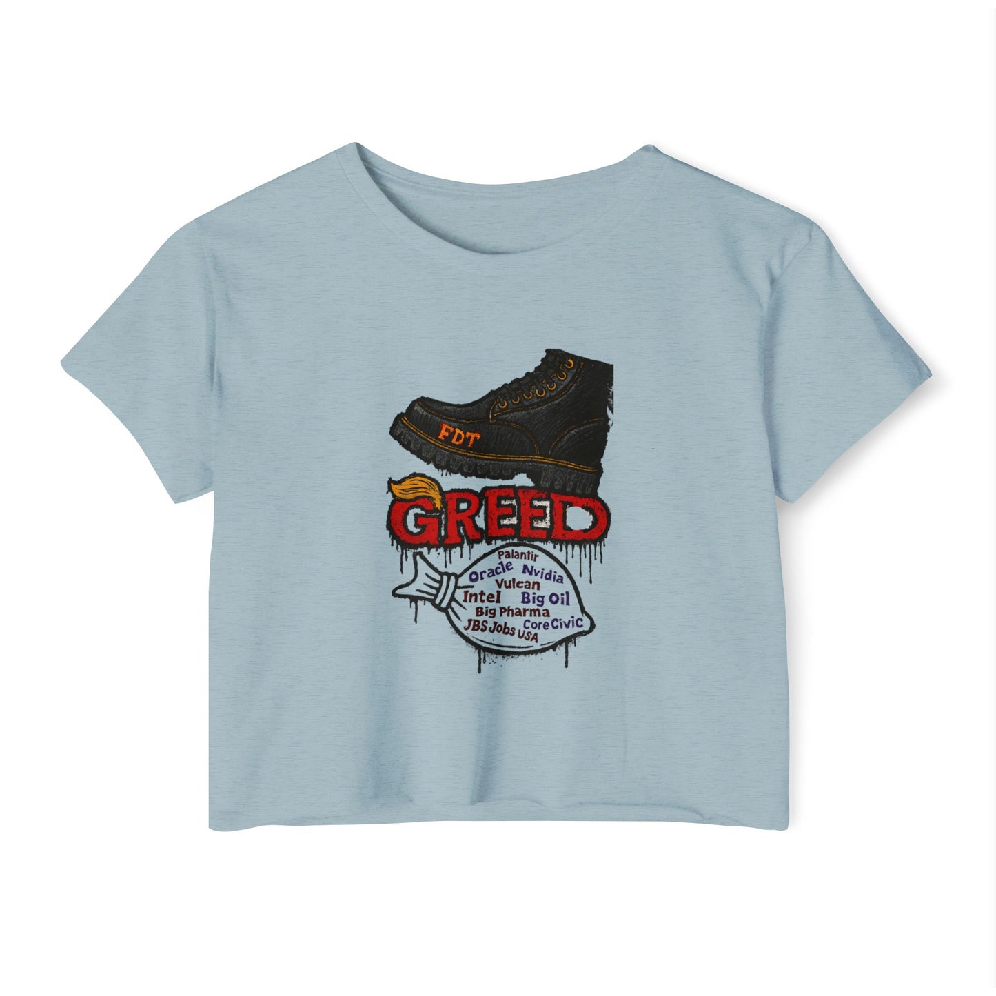 GREED Edgy Women's Festival Crop Top, Music Festival Apparel, Street Style Tee, Casual Wear, Graphic Crop Top