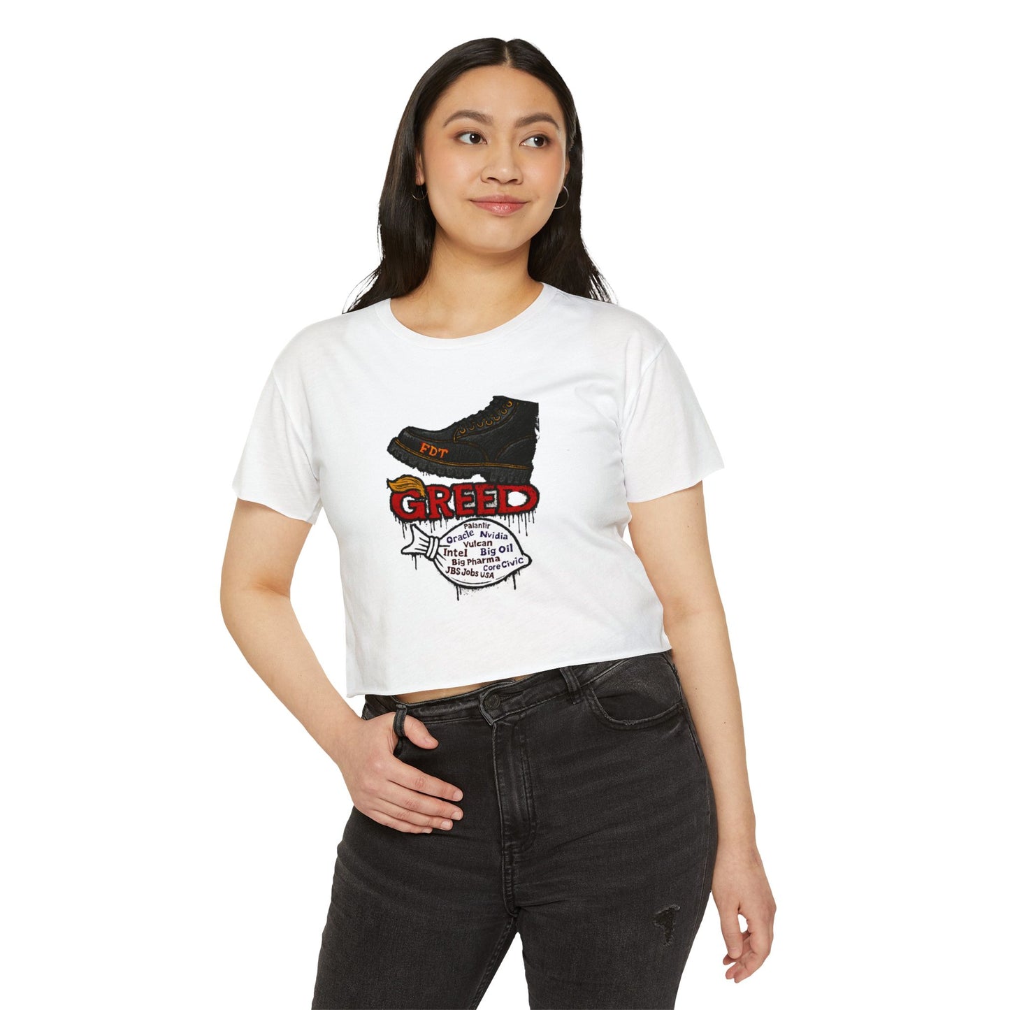 GREED Edgy Women's Festival Crop Top, Music Festival Apparel, Street Style Tee, Casual Wear, Graphic Crop Top