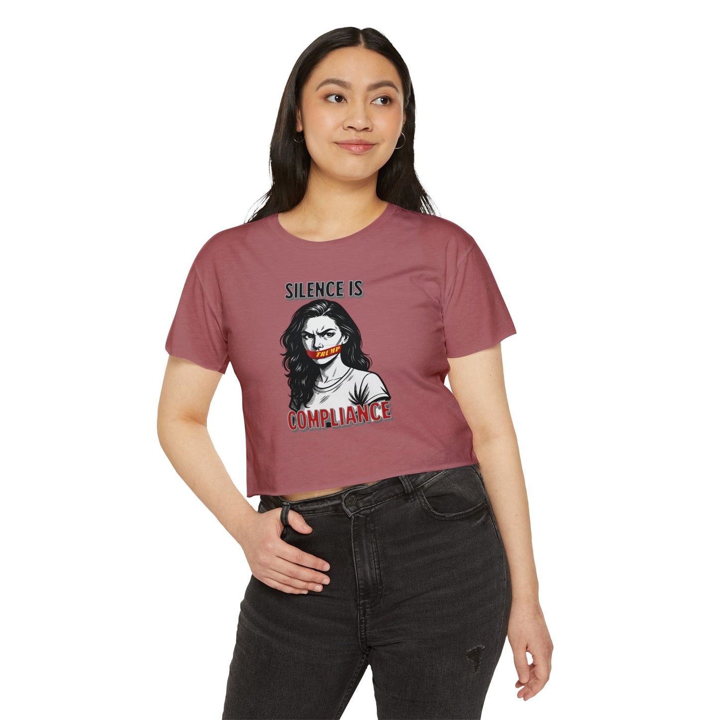 Silence is Compliance Women's Festival Crop Top, Empowering Graphic Tee, Streetwear Top, Summer Fashion, Statement Crop Shirt, Gift for Her