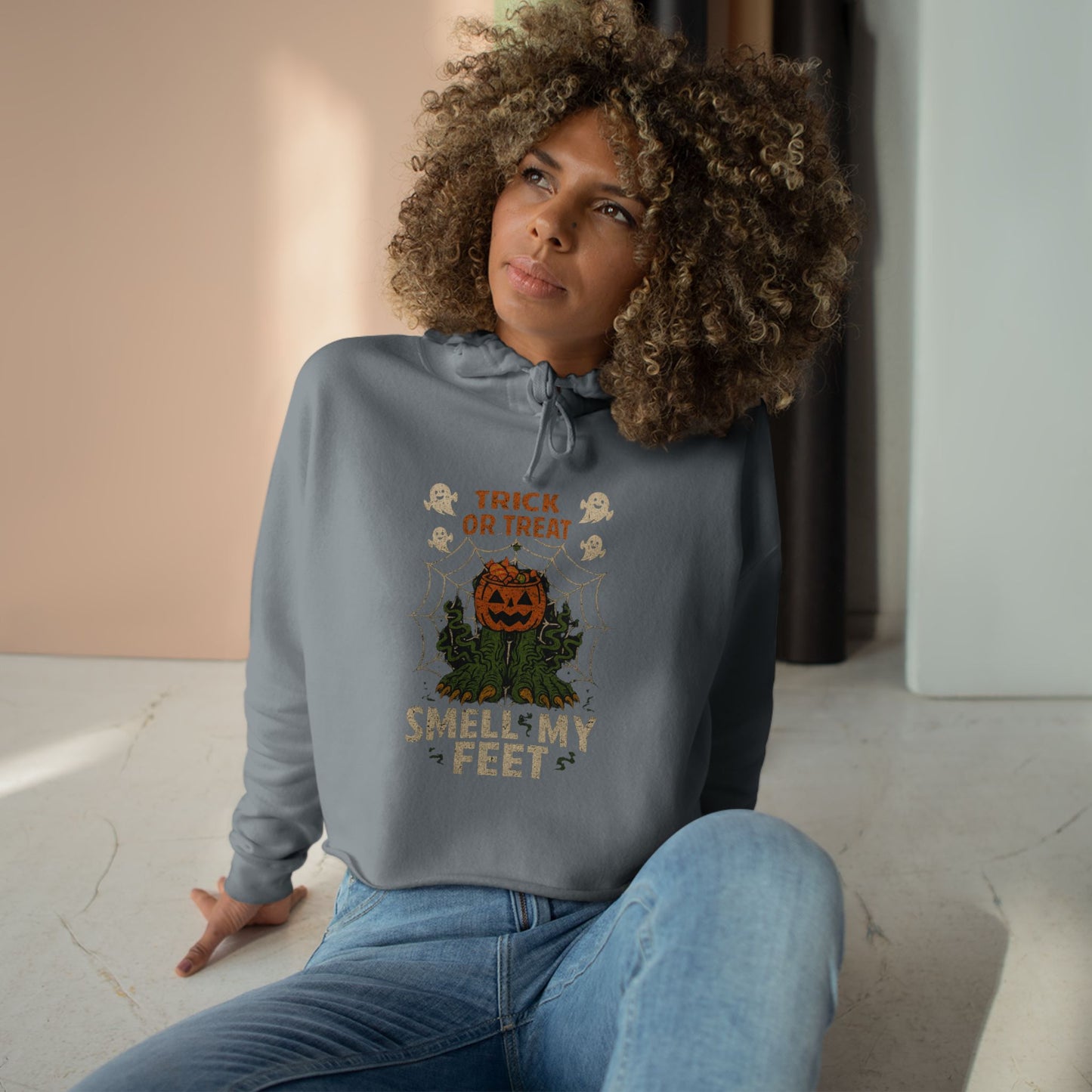 Halloween Crop Hoodie - Spooky Trick or Treat Sweatshirt, Fall Fashion, Halloween Costume, Seasonal Wear, Cozy Gift