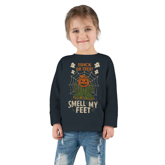 Halloween Toddler Long Sleeve Tee, Trick or Treat Shirt, Kids Pumpkin Top, Fall Apparel, Cute Halloween Outfit