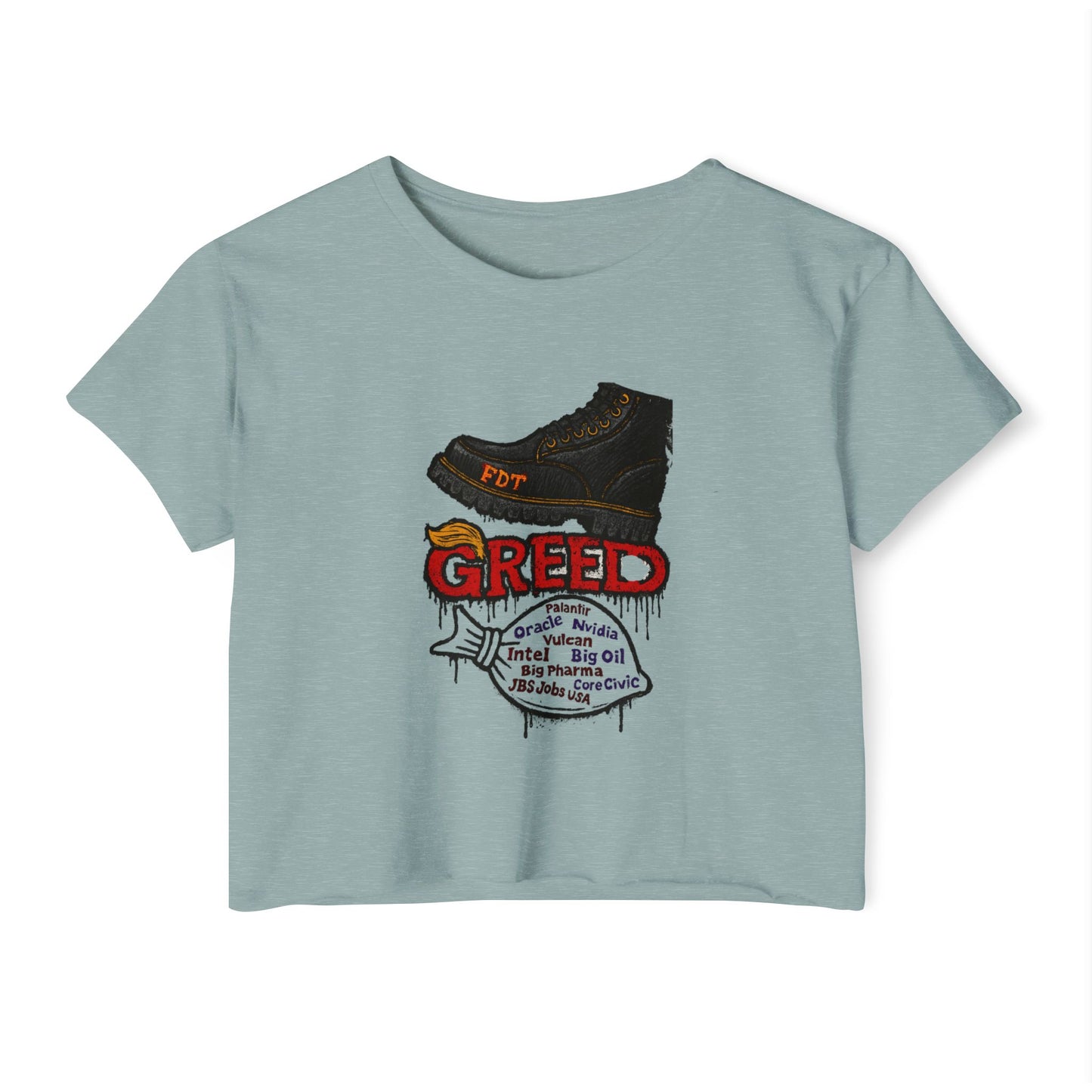 GREED Edgy Women's Festival Crop Top, Music Festival Apparel, Street Style Tee, Casual Wear, Graphic Crop Top