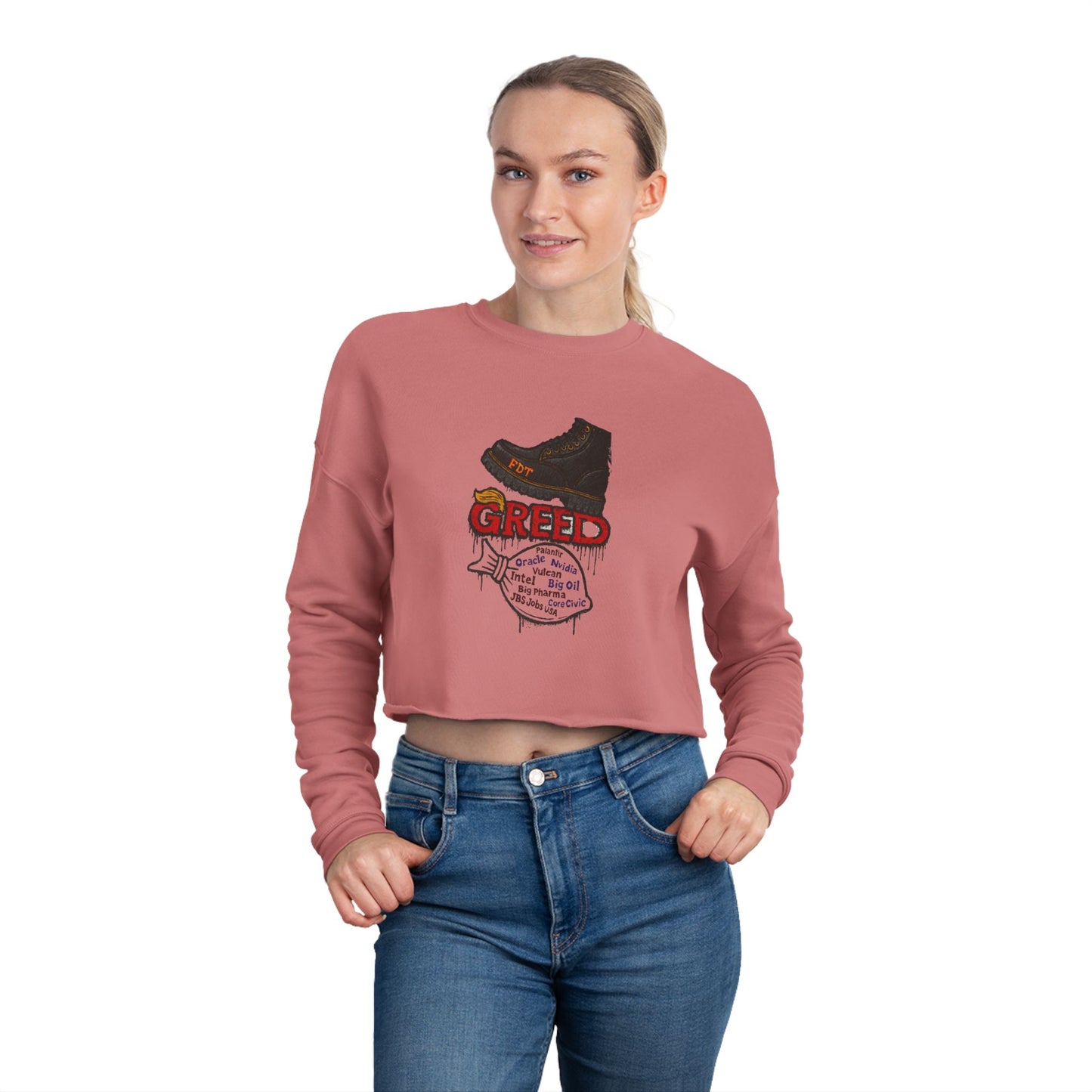 GREED Cropped Sweatshirt with Bold Graphic Design, Casual Wear, Street Style, Women's Fashion, Gift for Her, Trendy Apparel