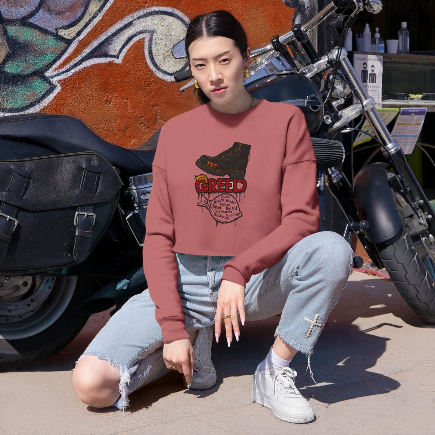 GREED Cropped Sweatshirt with Bold Graphic Design, Casual Wear, Street Style, Women's Fashion, Gift for Her, Trendy Apparel