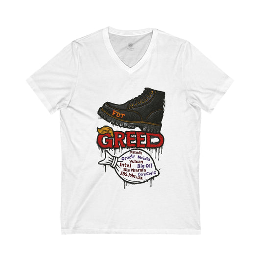 FDT- Greed- V-Neck Tee with Bold Graphic Design