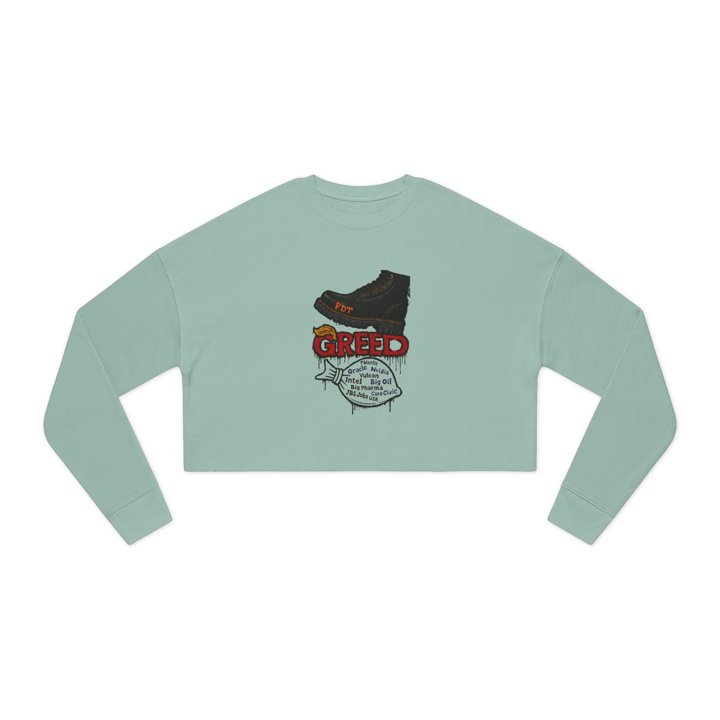 GREED Cropped Sweatshirt with Bold Graphic Design, Casual Wear, Street Style, Women's Fashion, Gift for Her, Trendy Apparel
