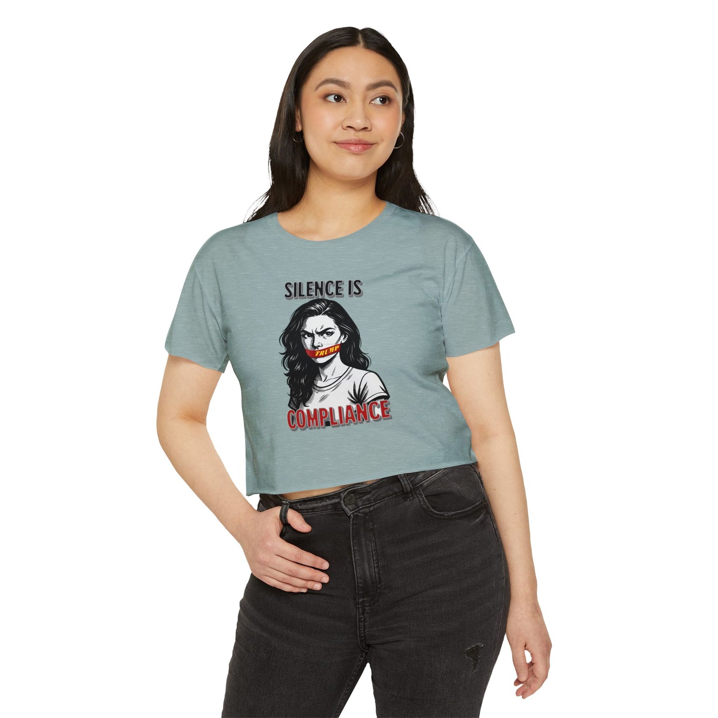 Silence is Compliance Women's Festival Crop Top, Empowering Graphic Tee, Streetwear Top, Summer Fashion, Statement Crop Shirt, Gift for Her