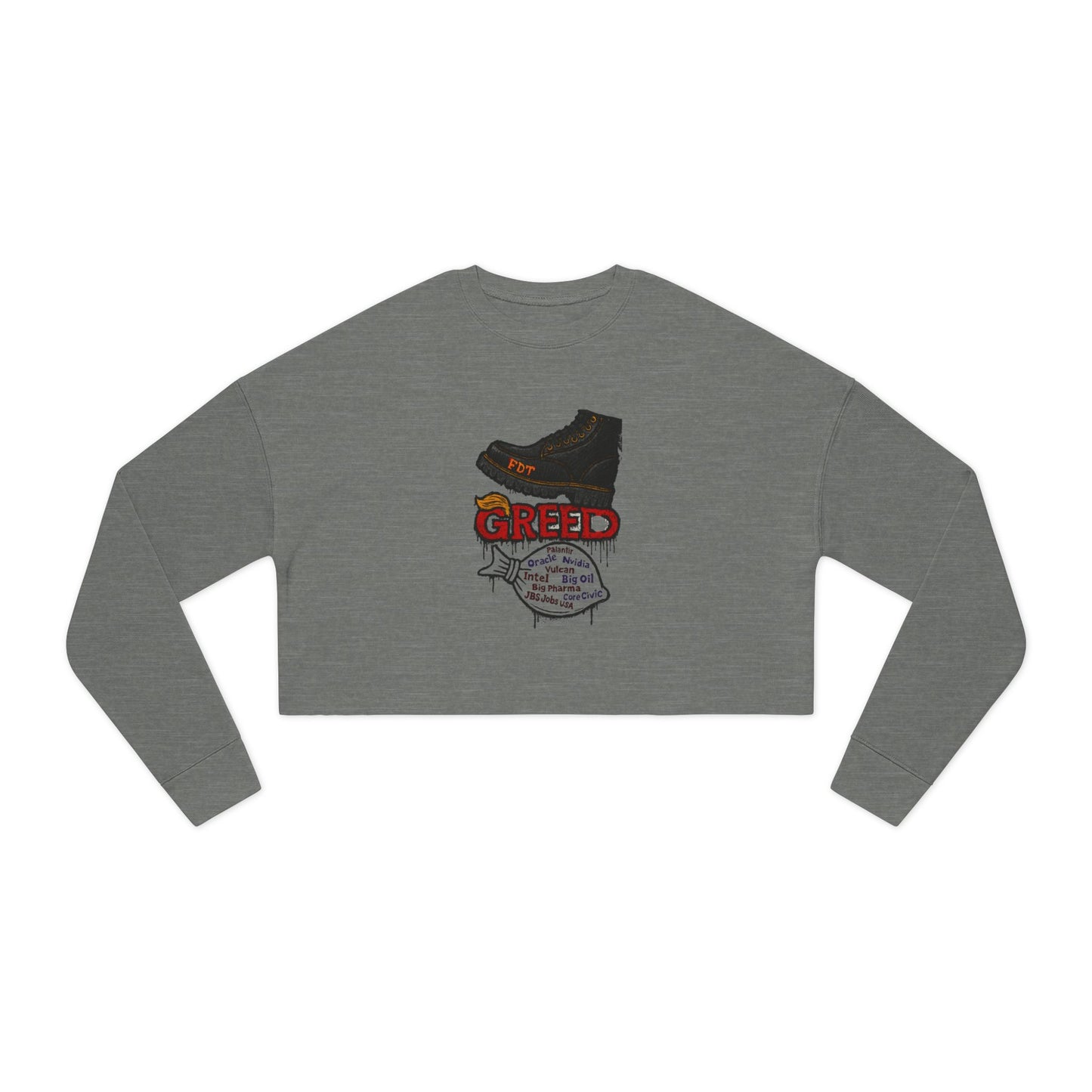 GREED Cropped Sweatshirt with Bold Graphic Design, Casual Wear, Street Style, Women's Fashion, Gift for Her, Trendy Apparel