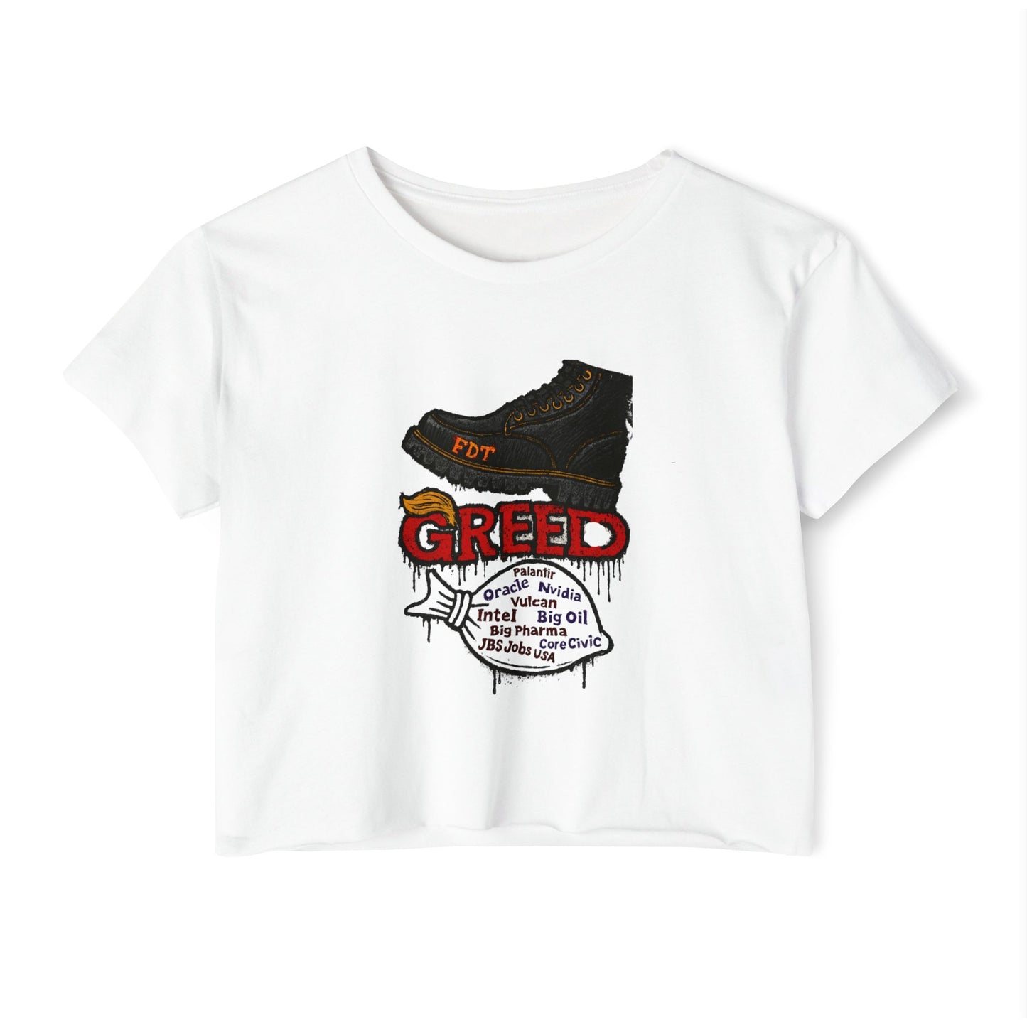 GREED Edgy Women's Festival Crop Top, Music Festival Apparel, Street Style Tee, Casual Wear, Graphic Crop Top