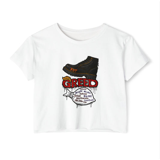 GREED Edgy Women's Festival Crop Top, Music Festival Apparel, Street Style Tee, Casual Wear, Graphic Crop Top