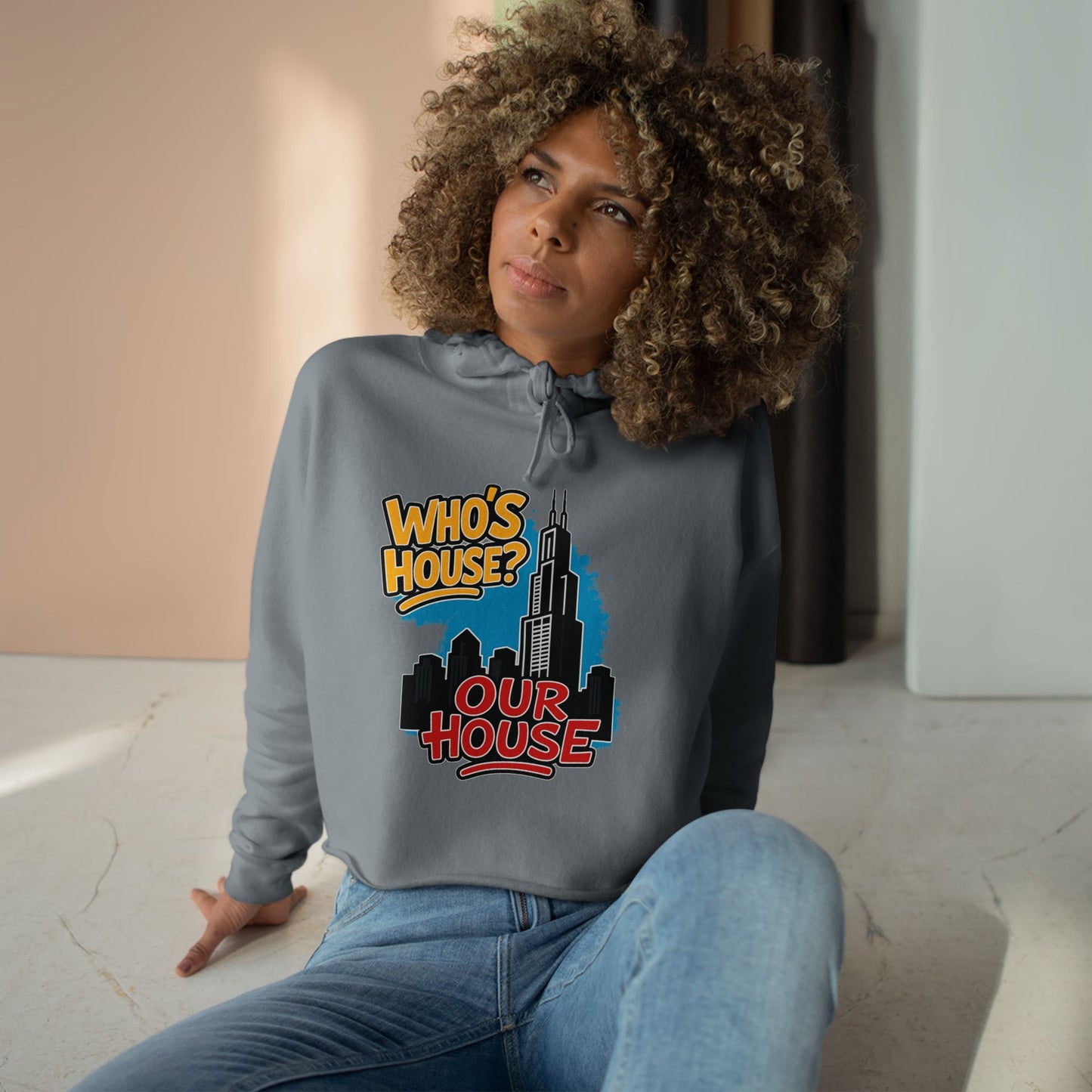 Chicago Our House Urban Vibe Crop Hoodie | Chic Streetwear, Perfect for Casual Outings, Gifts for Friends, Themed Parties, Distinctive Style